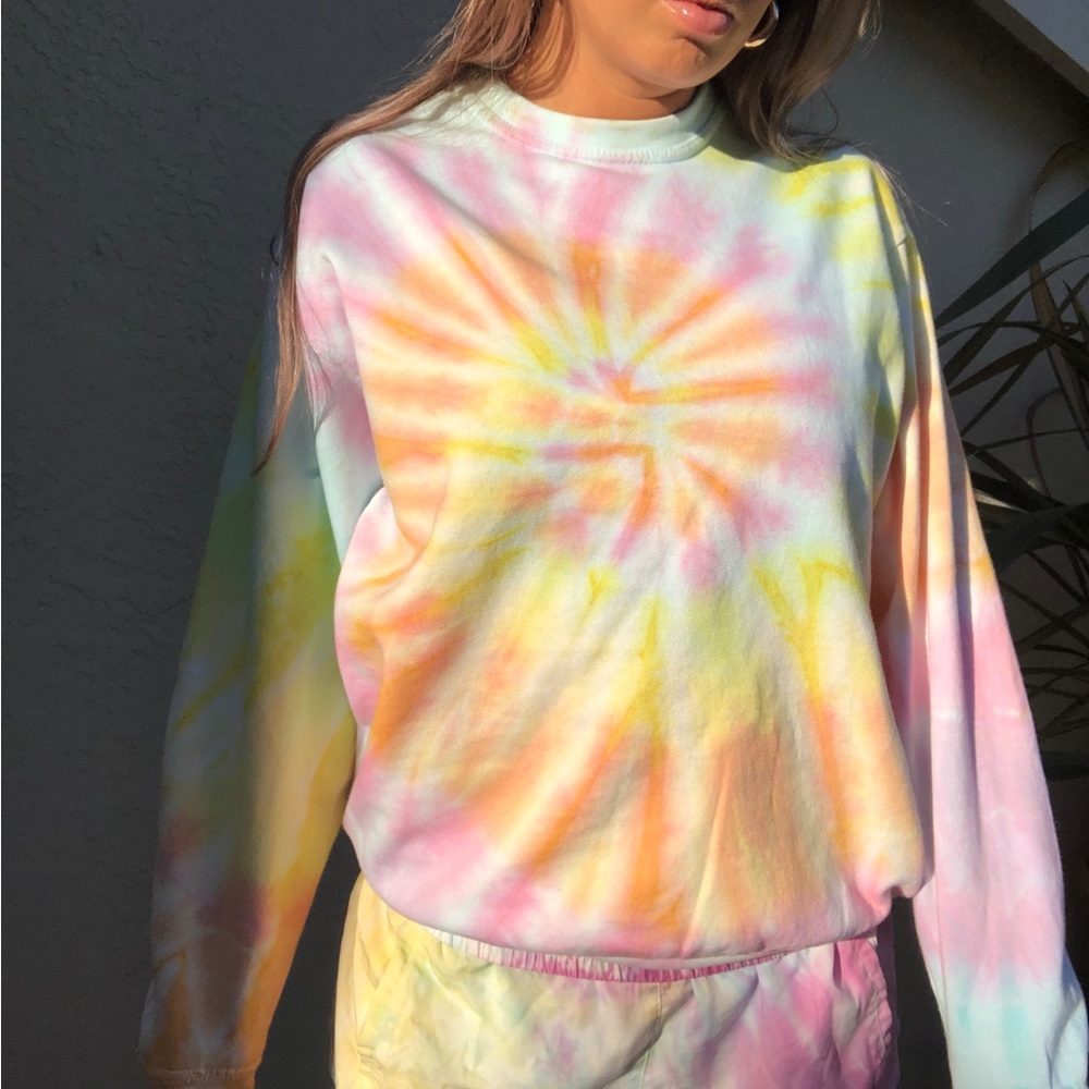 Sunrise Tie Dye Cotton Crew Neck Sweater *Hand Dyed by ME*